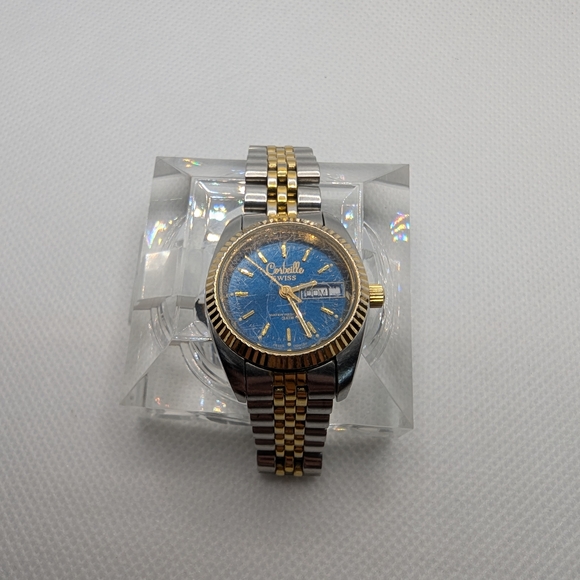 Accessories - Gold and Silver Watch with Blue Dial
